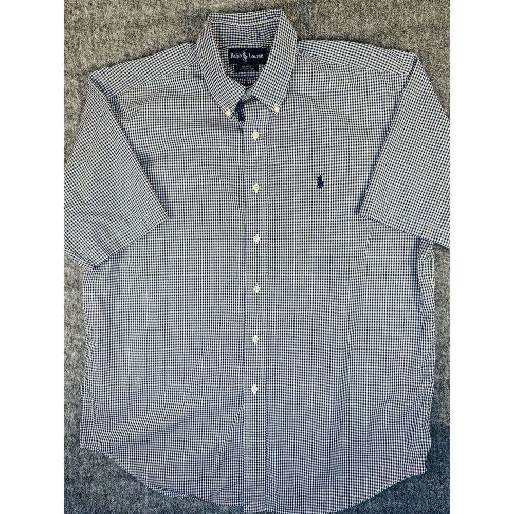 Mens Ralph Lauren Blake Cotton Blue & White Checkered Shirtsleeve Button Up M